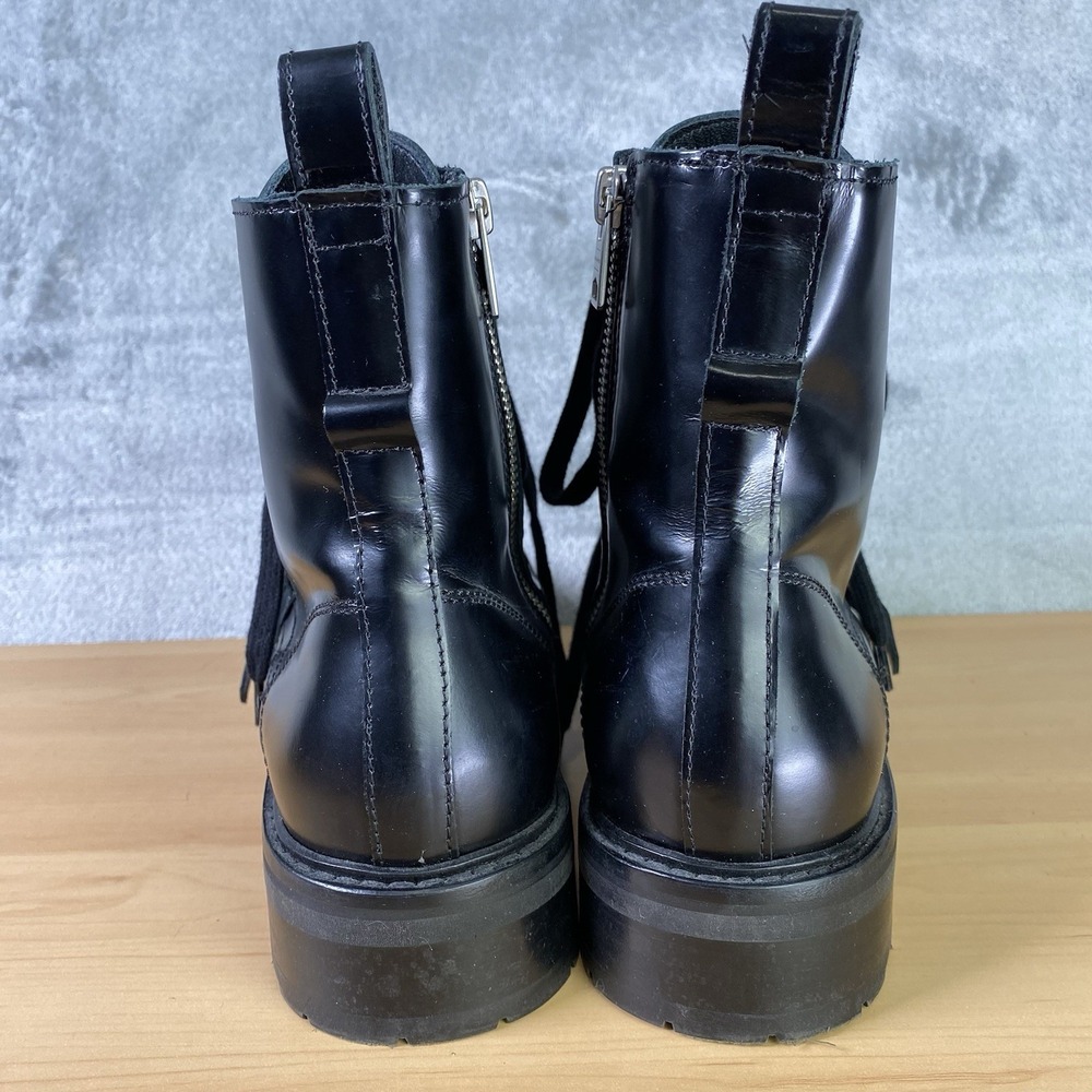 All Saints Boots Womens 39 US 9 Black Donita Leather Combat Buckle Cap Toe Lug - Picture 7 of 16